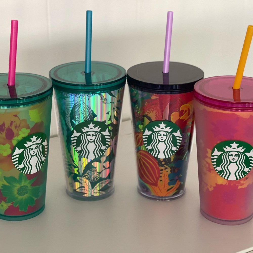 SALE‼️NEW💙💖Set of 4 Starbucks Summer 2022 Grande Floral Acrylics Tumblers - Picture 5 of 5